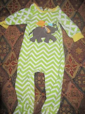 Vguc Mudpie Green Elephant Applique Footed Romper Baby Boys Or Girls 9-12 M • $10.99