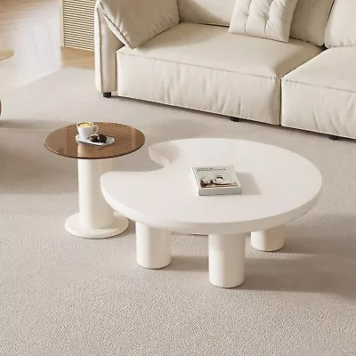 GUYII Temper Glass Nesting Table White Side Table Coffee Table Set 2 Living Room • $325.55