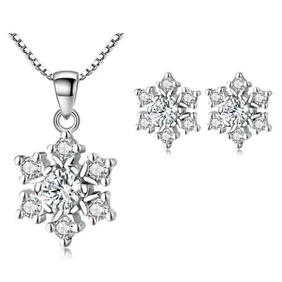 £4.97 • Buy 925 Sterling Silver Snowflake Stud Earrings Pendant Necklace Womens Jewellery UK