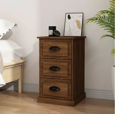 Bedroom Bedside Cabinet Brown Oak Wooden Nightstand 3 Drawers Chest Side Table • £55.99