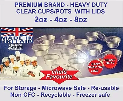 Sale 100 SATCO Round Clear Plastic Food Storage Cups & Lids Deli-Pots Sauce Tubs • £13.50