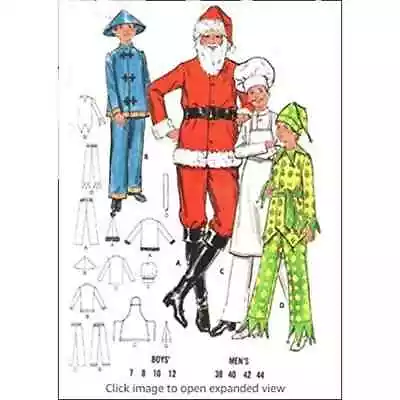 Santa Suit Costume Mens 44 6399 Baker Chef Joker Jester Vtg Sewing Pattern • $5.87