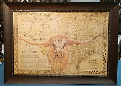$159.99 • Buy 1876 Texas Cattle Trails And Territory  Map Framed  - Longhorn Edition