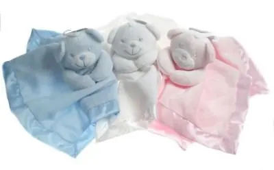 Baby Comforter Blanket Blankie Teddy Bear Toy Gift CE Blue White Pink Soft Touch • £8.32