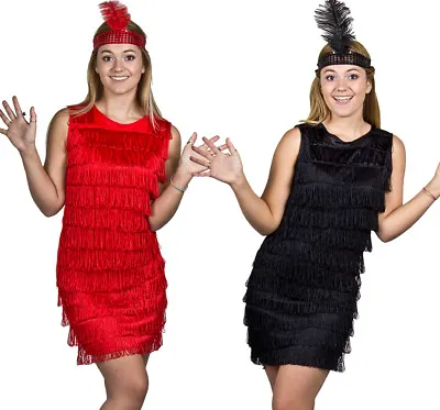 Ladies Black Red Flapper Costume Charleston 20s Fancy Dress 8 10 12 14 16 18 20 • £12.99