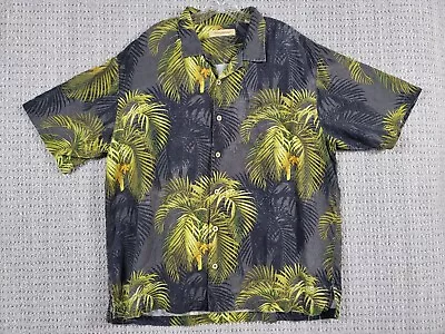 Tommy Bahama Mens 100% Silk Hawaiian Shirt Sz XL Wood Buttons Palm Tree Leaves • $12.99