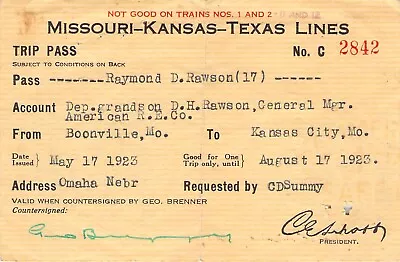 Missouri Kansas Texas   Boonville  Mo Railway Railroad Rr Rwy Ry Pass • $5