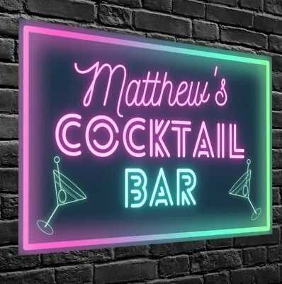 £18.99 • Buy Personalised Neon Sign Cocktail Bar Club Metal Plaque Pub Home Decor Wall Art 2D