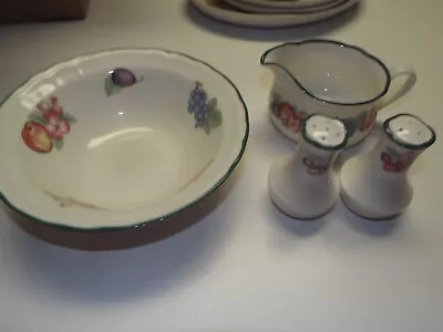 4pc Gravy VEGETABLE BOWL Salt Pepper Epoch MARKET DAY Noritake FRUIT • $55