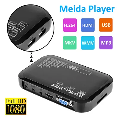 1080P Full HD Mini Video Media Player Box USB MMC RMVB MP3 MP4 AVI MKV  AV Cable • £30.54