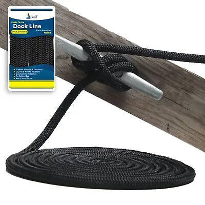5/8  X 15' - Black Durable Double Braided Nylon Dock Line - For Boats Up To 45' • $26.98
