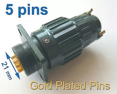 2 Pcs Φ21mm 7/8'' Military Gold Plated Plug + Socket 5 Pins Connector 500V 25A • $17.12