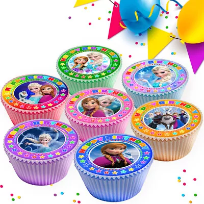 Frozen Mixed Elsa Anna Colorful Happy Birthday Edible Cupcake Topper Decoration • £2.99