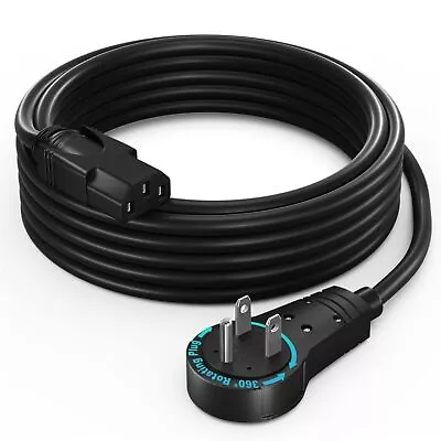 Monitor Computer Power Cord 12 Ft Flat Plug 360Â° Rotating PC Cable 3 Prong Fo • $18.03