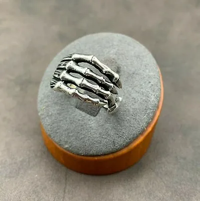 925 Sterling Silver Skeleton Hand Ring. Skeleton Fingers Men's Ring. Gothic Ring • $33