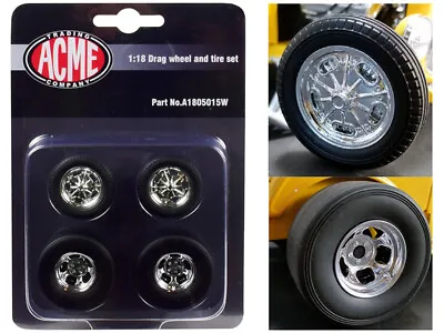 Acme A1805015W Chrome Drag Wheel Tire Set Of 4 From  1932 Ford 3 Window  1/18 • $35.99