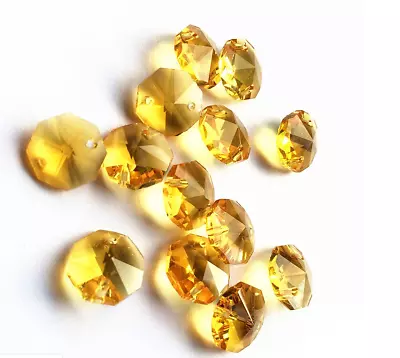 £5.25 • Buy 10 Pcs Yellow Octagon Beads   Prism Part Glass 2 Hole   Size 14mm