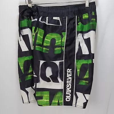 Quicksilver Men's Boardshorts Black White Green LOGO Swim Board Trunks (30x9) • $19.80