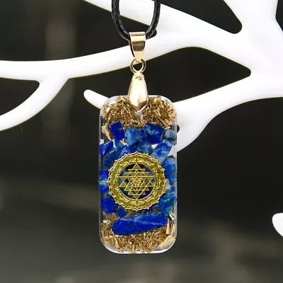 Healing Lapis Lazuli Sri Yantra Orgone Pendant Necklace Metatron Cube Orgonite • $7.95