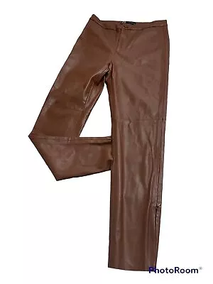 Zara Brown Faux Leather Pleather High Waist Skinny Leggings Trousers M Biker • £2.99