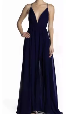 Meghan Los Angeles Womens Enchanted Garden Maxi Dress Size Medium Navy Blue • $64