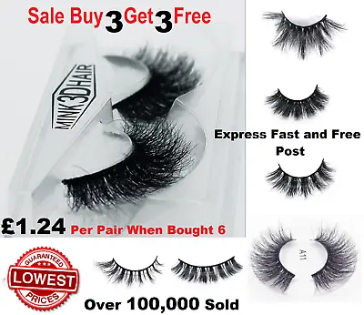 3D Mink Eyelashes Pairs Natural False Long Thick Handmade Lashes Makeup UK  • £2.49