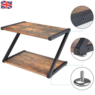 £22.89 • Buy 2-Tier Printer Stand Holder Wooden Shelf Organizer Industrial Style Office Home