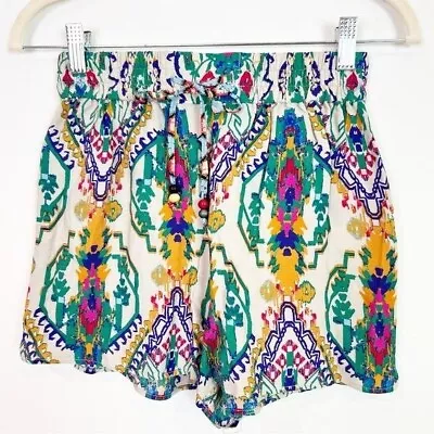 Zara Multicolor Printed Shorts Elastic Waist Green Pink Yellow Sz Xs New • $21.96