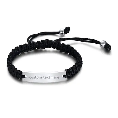 Personalized ID Name Braided Rope Men Bracelet Wristband Free DIY Text Massage • £6.59