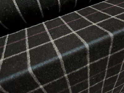 Wool Mouflon Brushed Fabric Per Metre - Matrix Check - Black Magenta Blue • £12.99