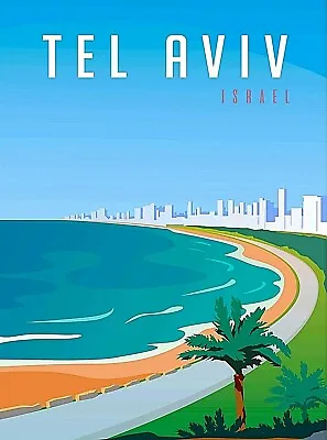 Tel Aviv Israel Beach Retro Travel Advertisement Art Deco Poster Print • $10.49