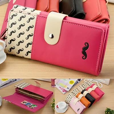 Women Moustache Button Clutch Purse Credit Card Holder Lady Zipper Long Wallet • $8.48