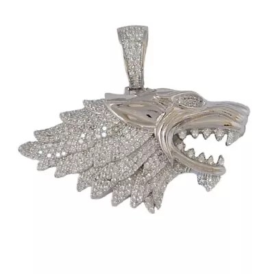 Sterling Silver WOLF Hip Hop Pendant W/ Micro Pave CZ Stones • $84.99