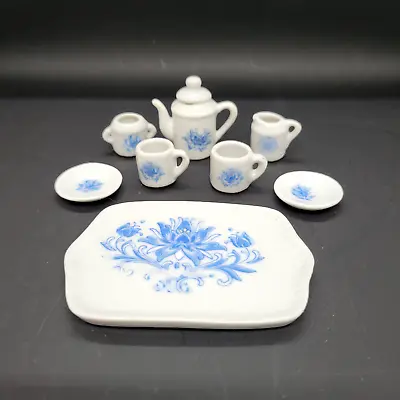 Fishel Toys Miniature China Tea Set For Two - Blue Floral • $9.99