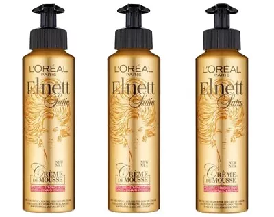 3x L'OREAL ELNETT Satin Creme De Mousse Volume 200ml Strong Hold Styling Mousse • £16.39