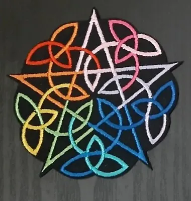 Rainbow Celtic Knot Pentagram Sew Or Iron On Patch Wicca Pagan Badge Applique  • £2.25