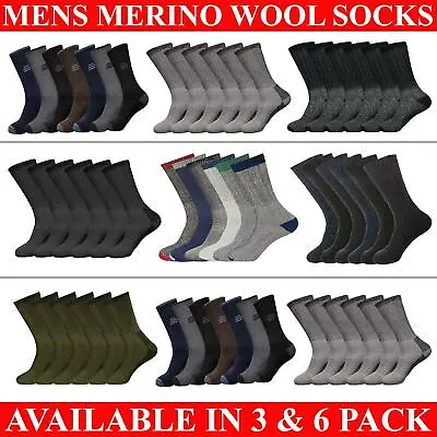 Mens Merino Wool Socks Heavy Duty Thermal Outdoor Winter Work Hiking Boot Sock • £13.99