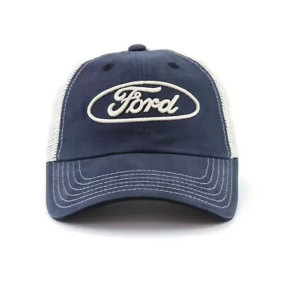 Ford Logo Baseball Hat Ball Cap Blue Tan Mesh Trucker Official Licensed • $21.99