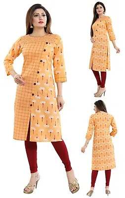 Women Ethnic Kurti Tunic Kurta Shirt Cotton Printed Dress Checkered Print NK43 • £15.96