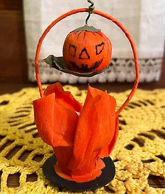 Vintage Halloween Crepe Paper Candy Container Decoration With Jack O' Lantern! • $16