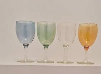 4 X 1960s Harlequin Coloured Stemmed Wine Or Water Glasses • $12