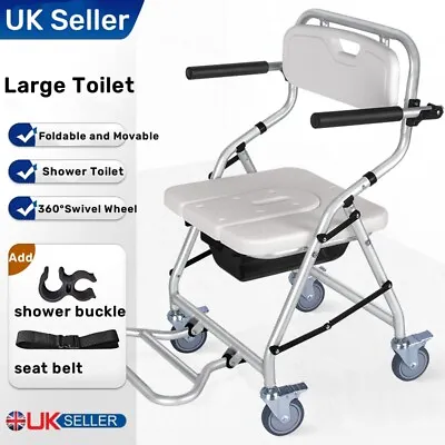 Mobility Toilet Wheeled Shower Commode Chair Padded Shower Seat With Wheels Aid • £131.39