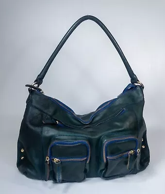 J Crew Vintage Collection Pebbled Leather Jericho Hobo Shoulder Bag Blue/Green • $62