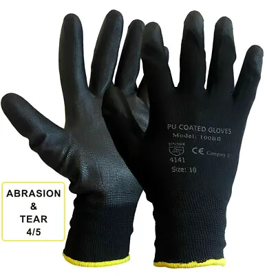 24 Pairs New Black Coated Safety Work Gloves Garden Grip Mens Builders Gardening • £2.49