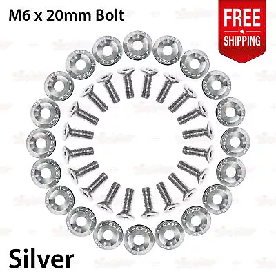 20 Pc M6 JDM Billet Aluminum SILVER Fender Bumper Washer Engine Bay Dress Up Kit • $23.90