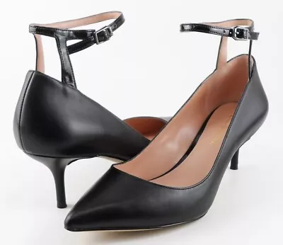 $110 ENZO ANGIOLINI GALATA Black Leather Designer Pointed Toe Pumps 7.5 • $31.49