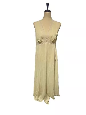 Vintage Vanity Fair Long Nightgown Negligee Size 40 Yellow Silky Sheer Lace • $35.09