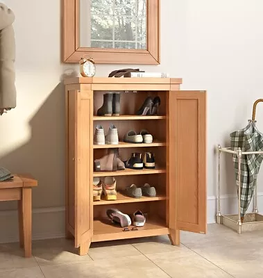 Oak Tall Shoe Storage Cupboard | Wooden Cabinet / Organiser • £299.99