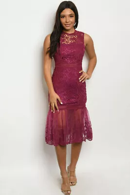 Plum Lace Overlay Cocktail Dress Size Small Flared Midi  • $29.95