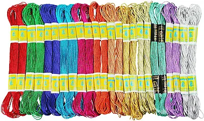 24 Skeins Of 100% Cotton Metallic Thread For Hand Embroidery - Assorted Colors • $20.99